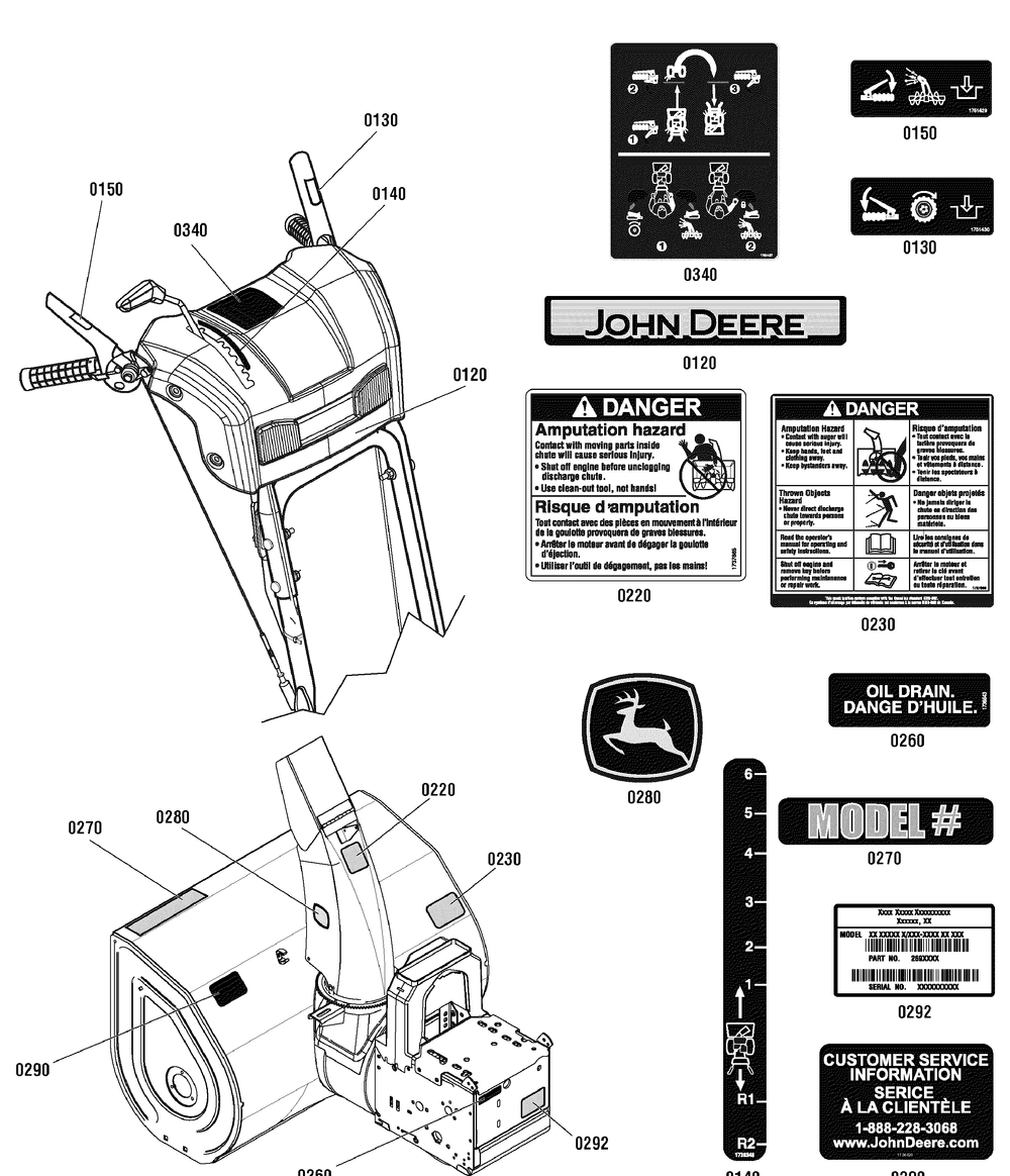 Decal Group Diagram and Parts List for 1695814-LP25940-1332PE 2010 Briggs and Stratton Snow Blower